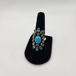 Vintage Nicky Butler 925 Sterling Silver Ring 7 Peridot Topaz Turquoise Moonston